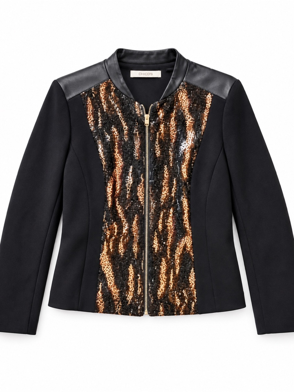 Chico's Black Jacket with Gold Sequin Panel